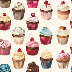 Seamless illustration of cupcakes useful as tiles to create a background