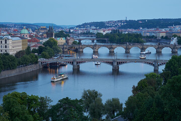 Fototapeta premium Aerial cityscape evening view of Prague, capital of Czech Republic, view from Letna park