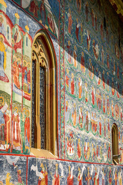 Vibrant Frescoes on Sucevița Monastery Wall
