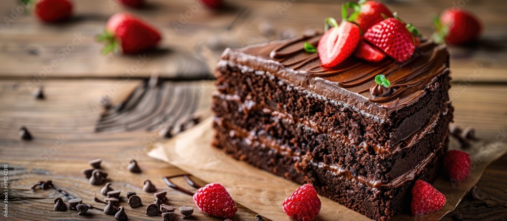 Aufkleber chocolate cake with strawberry on a table perfect for desserts with a blank copy space image availab