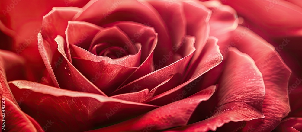 Poster close up macro shot of a red rose with large petals ideal as a valentine s day symbol of love in a b
