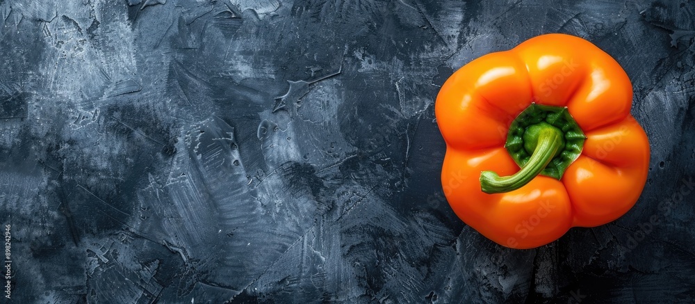Aufkleber top down view of an orange bell pepper on a dark backdrop with space for text in the image. creative