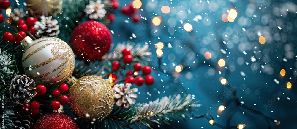 Poster vibrant christmas and new year decorations for a background wallpaper or design template featuring c