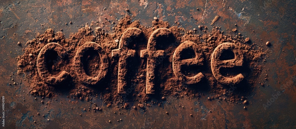 Aufkleber Coffee powder arranged to spell coffee by hand on textured surface creating a unique copy space image