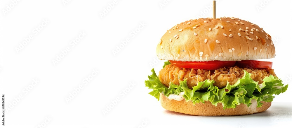 Poster an isolated classic chicken burger against a white background with ample copy space image