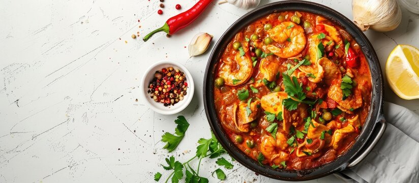 Brazilian dish Caruru from Bahia displayed in a top view image on a white background with copy space