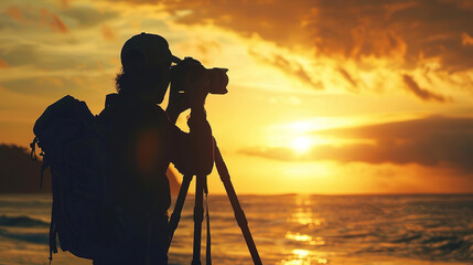 silhouette of photographer at sunset