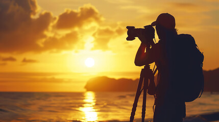 silhouette of photographer at sunset