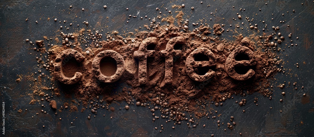 Aufkleber Coffee powder arranged to spell coffee by hand on textured surface creating a unique copy space image