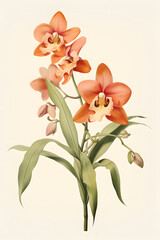 Fototapeta premium vintage stye illustrated orchid, orchid wallpaper