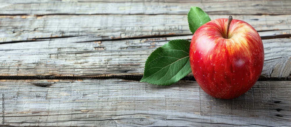 Poster apple placed on weathered wooden surface with copy space image available