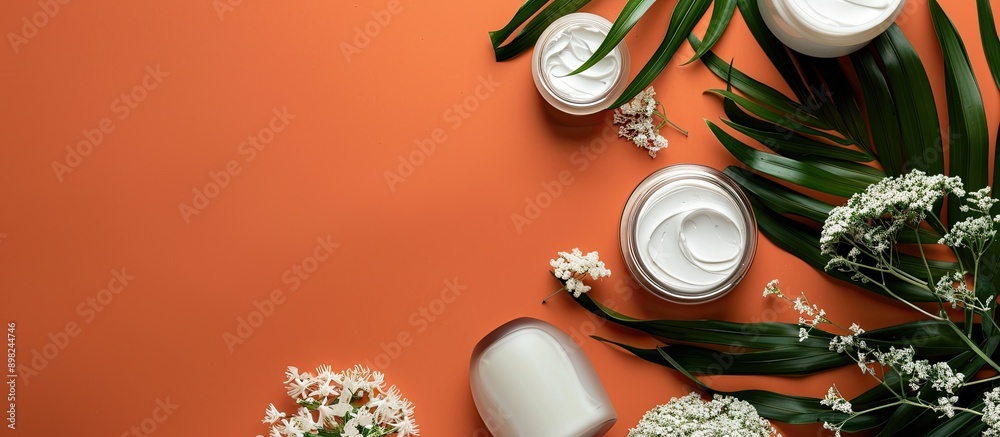 Poster Top view of a cosmetic background with ample copy space image