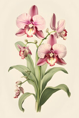 vintage stye illustrated orchid, orchid wallpaper