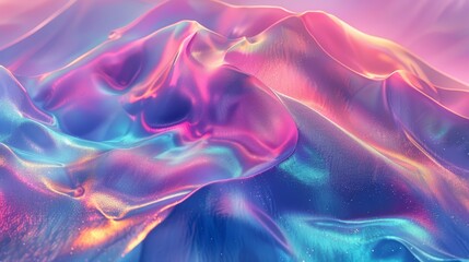 Fototapeta premium A mountain depicted in an image, bathed in pink, blue, and yellow fluids, against a backdrop of pink and blue