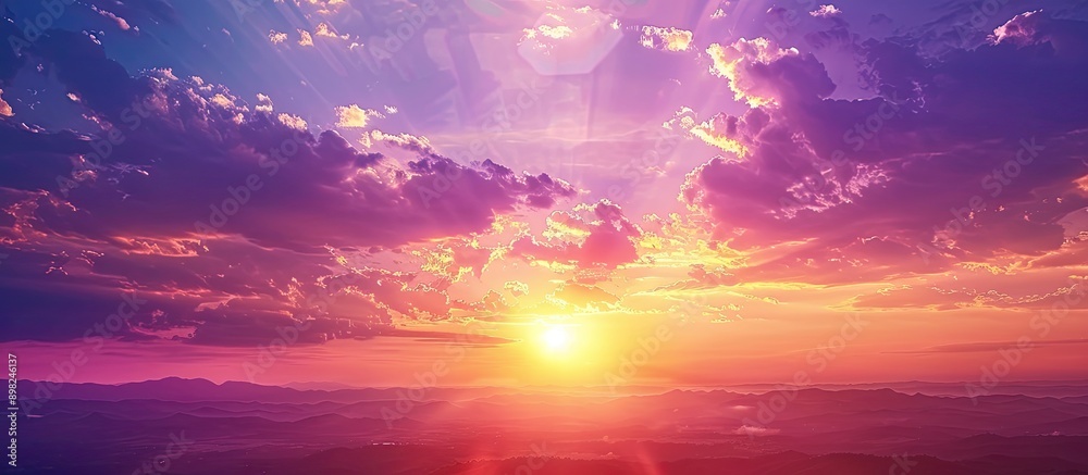 Poster colorful sunset with clouds and purple hues creating a picturesque scene in a copy space image