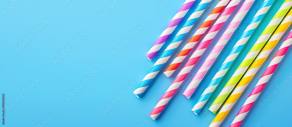 Poster colorful paper straws that are environmentally friendly with ample copy space image are available