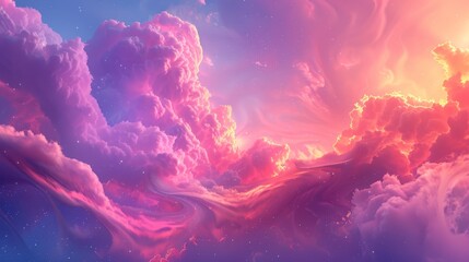  A vibrant sky painting with colorful clouds, a central star, and the sun positioned at its heart