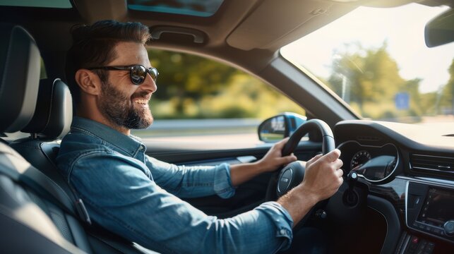 The man driving a car