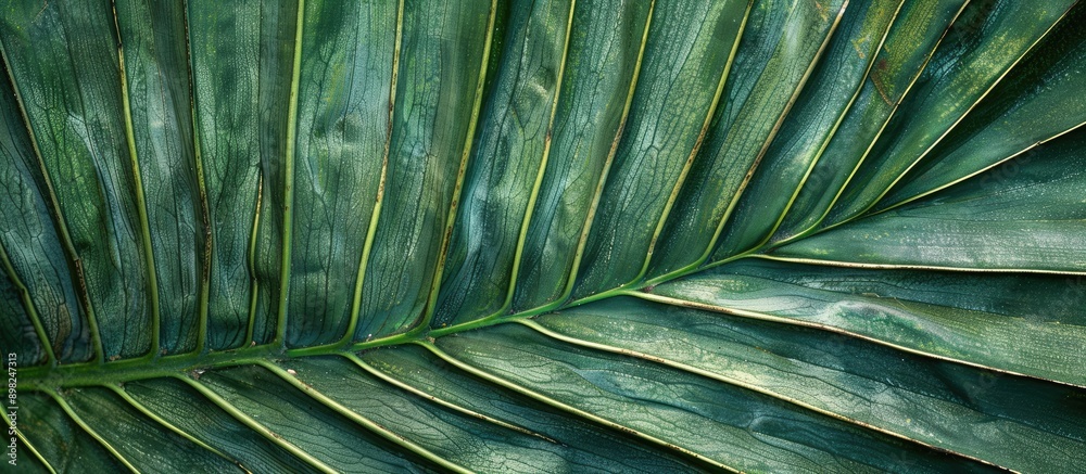 Fototapete a detailed view of the intricate patterns and textures found on a green palm leaf in a natural setti