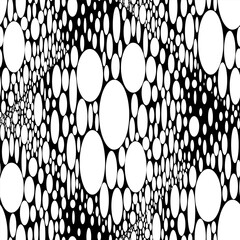 A pattern of ovals. Black and white vector braided texture. Simple geometric print. Abstract geometric ornament. Interlacing circles and ovals of different sizes. The embossed texture of the fabric.