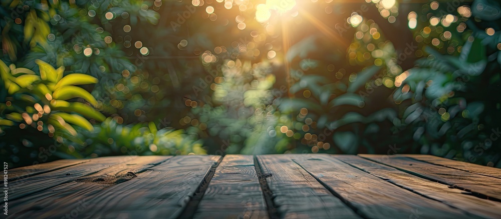 Leinwandbilder Blurry nature background with a table top creating copy space image
