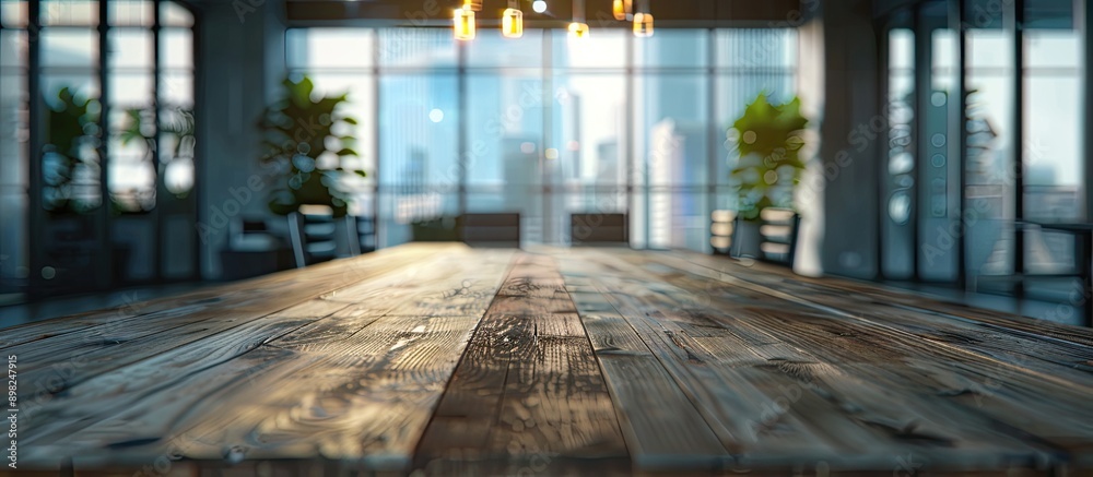 Poster blurry office background with a table top copy space image