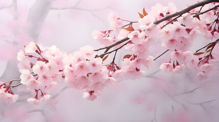 Obraz premium Springtime: Softly Blurred Cherry Tree Branches with Pink Blooms