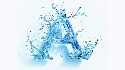 Capital letter A made of blue water splashes or ice on light background. Scrapbook activity. Generative AI