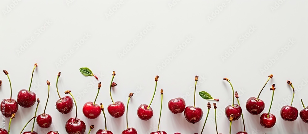 Aufkleber Cherries neatly arranged on a white background with copy space image