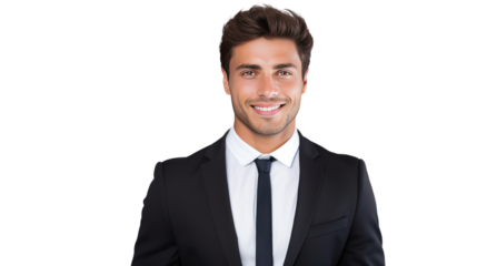 Handsome confident businessman looking at camera isolated on white background.