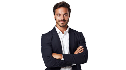 Handsome confident businessman looking at camera isolated on white background.