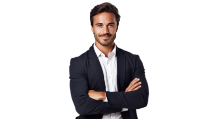 Handsome confident businessman looking at camera isolated on white background.