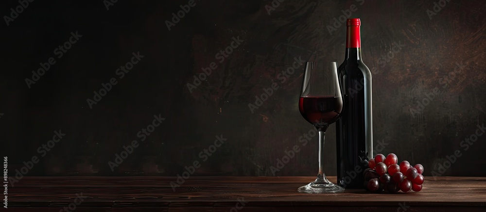 Poster A dark background sets the stage for a glass and bottle of red wine with room for copy space image