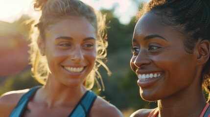 Portrait of two females standing side by side, likely friends or partners