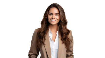 Confident businesswoman looking at camera isolated on white background.