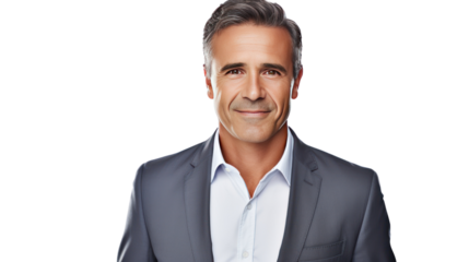 Portrait of senior businessman isolated on transparent and white background.PNG image