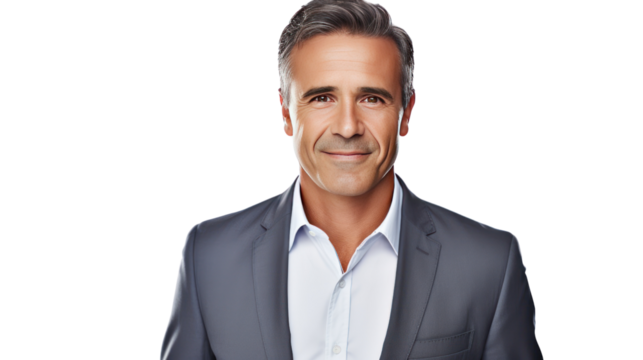 Portrait of senior businessman isolated on transparent and white background.PNG image