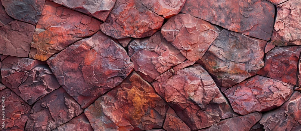 Aufkleber Close up view of a red stone wall with a textured surface perfect as a copy space image