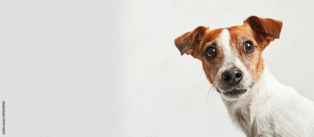 Poster Dog of a specific breed shown in a photograph with empty space around it on a white background for a copy space image