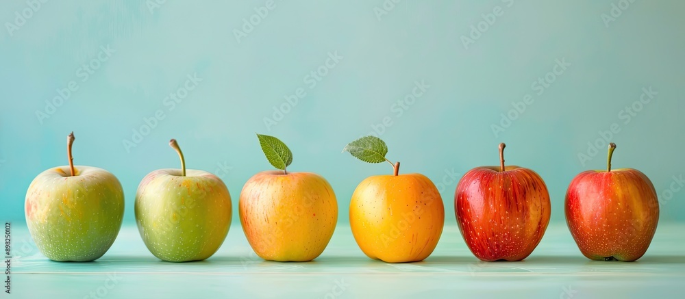Aufkleber Apples displayed in a row create a beautiful fresh arrangement with a copy space image