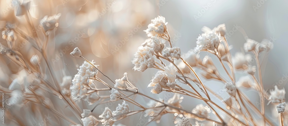 Poster blurry background enhances close up shot of dried flowers in copy space image