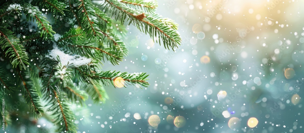 Poster christmas tree branches with snow on a beautiful copy space image
