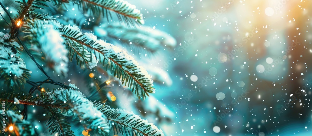 Poster christmas tree branches with snow on a beautiful copy space image