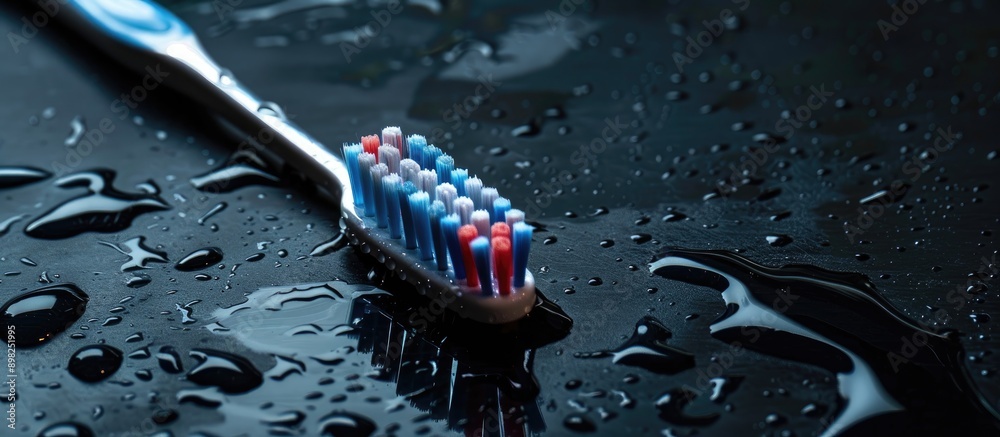 Poster dark background enhances toothbrush allowing for copy space image