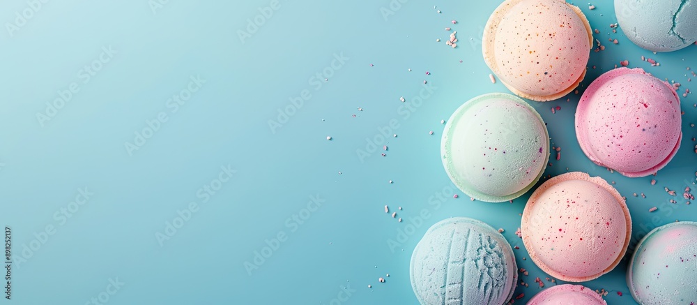 Poster Bath bombs displayed against a blue backdrop with copy space image
