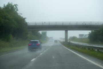 A30 road in the pouring rain cornwall uk 