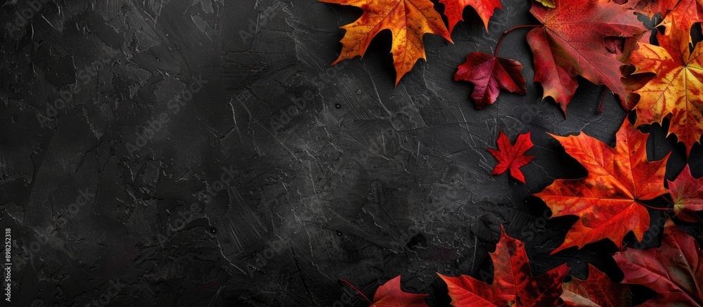 Leinwandbilder autumn leaves elegantly contrast a dark backdrop creating an engaging copy space image