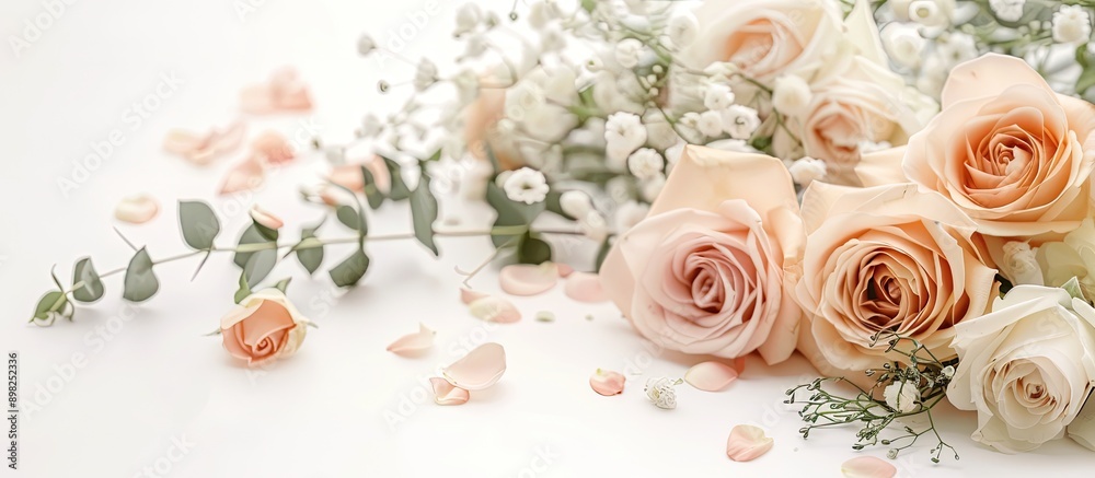 Poster bridal flowers against a clean white background perfect for adding text in a copy space image