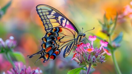 Fototapeta premium Colorful Butterfly on a Pink Flower.