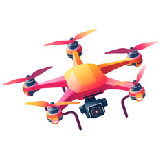 Modern colorful drone with camera, isolated on transparent background. Concept of technology, aerial photography, and videography